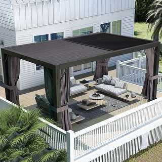 PURPLE LEAF Outdoor Louvered Pergola Adjustable Metal Roof Hardtop Gazebo