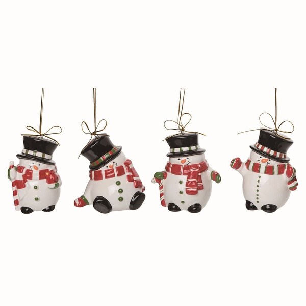 Transpac Ceramic White Christmas Snowman Bells Ornaments Set of 4