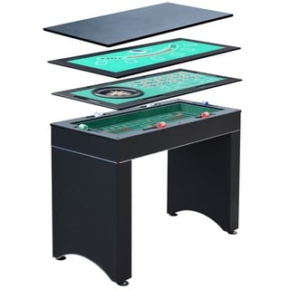 Monte Carlo 4-In-1 Multi Game Casino Table with Blackjack Roulette Craps and Bar Table - Includes Accessories