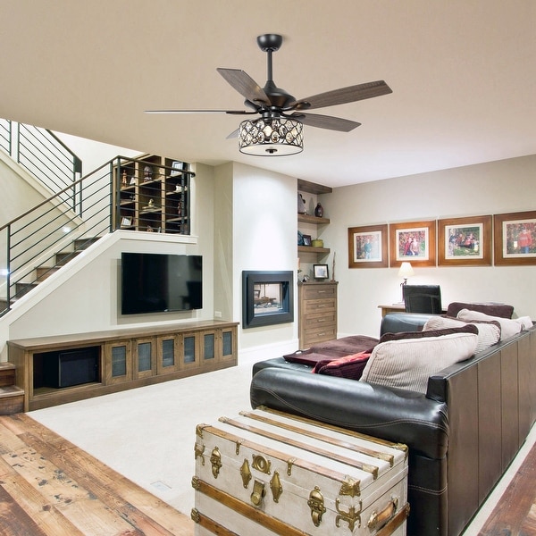 52" Modern 4-Light Chandelier Crystal Ceiling Fan with Remote