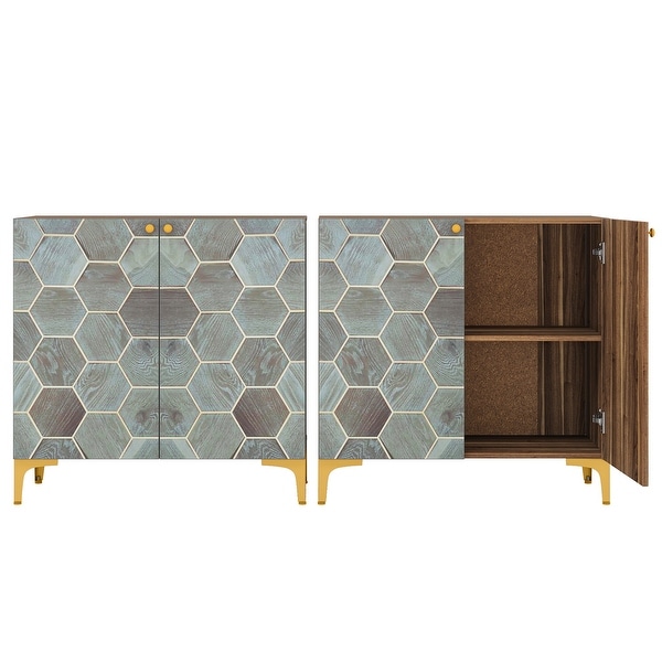 63 Inches Buffet Sideboard Storage Cabinet, Modern Hexagon Colorful Pattern Display Cabinet
