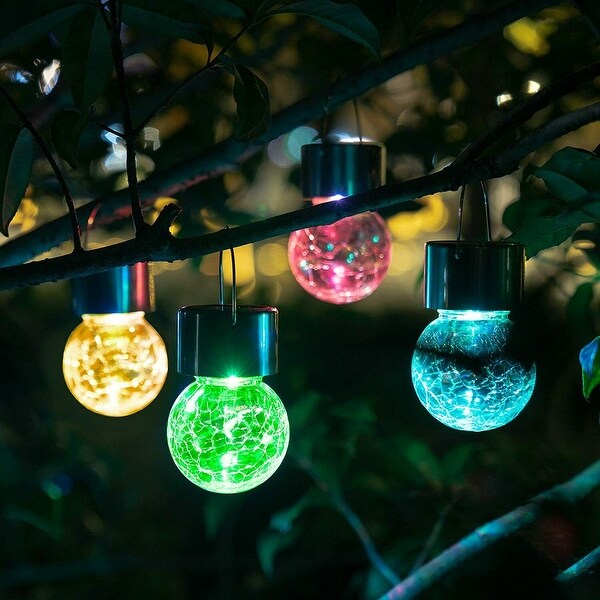 3 Pieces LED Solar Pendant Ball Light Cracked Ball Light, IP50