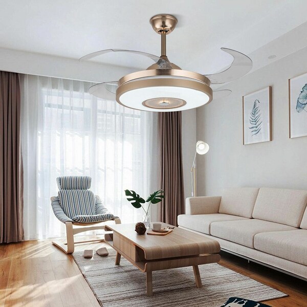 42" Gold 4 Retractable Blades LED Ceiling Fan with Remote - 42 Inches