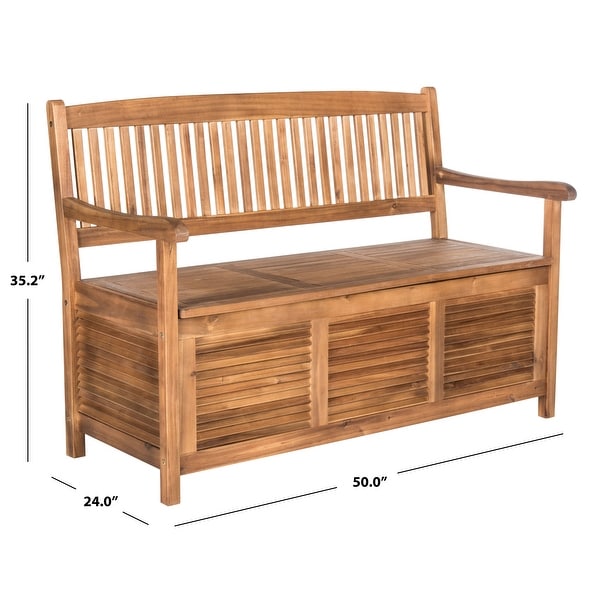 SAFAVIEH Outdoor Living Brisbane Brown Storage Bench - 50"x24"x35.2"