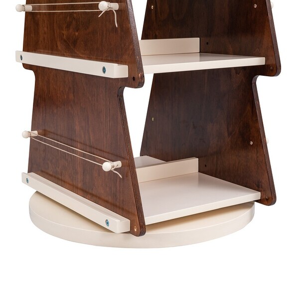 360° Kids Revolving Bookshelf and Toy Storage, 4-Tier Solid Wood Christmas Tree Look Bookcase, Nursery Display Organizer Cabinet