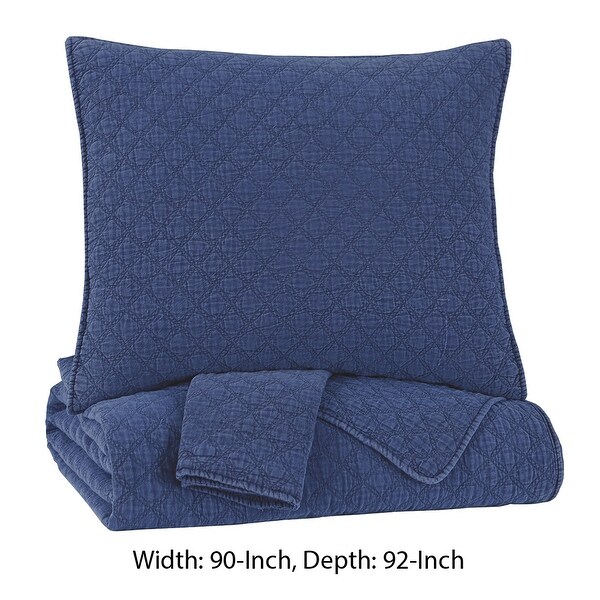 3 Piece Diamond Quilted Polyester Queen Coverlet Set, Blue
