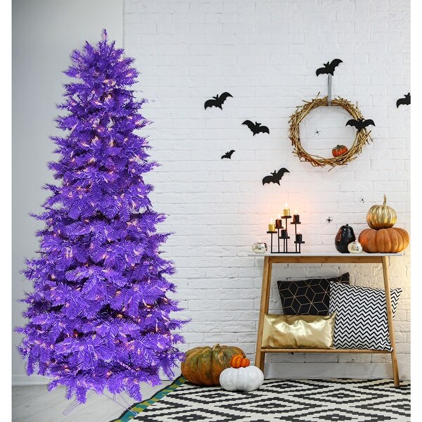 Haunted Hill Farm 6.5-Ft. Spooky Purple PVC Tree with Warm White LED Lighting