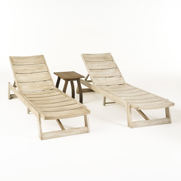 Mahi Outdoor 3 Piece Acacia Wood Chaise Lounge Set by Christopher Knight Home