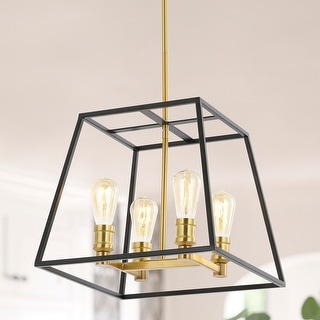 Suillius Farmhouse Industrial Iron LED Pendant, Black/Brass Gold by JONATHAN Y