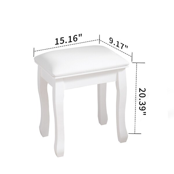 Wooden Vanity Stool, Comfortable Seat Ottoman - White