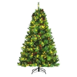 Costway 6ft/7ft/8ft Pre-lit Hinged Artificial Christmas Tree with Pine