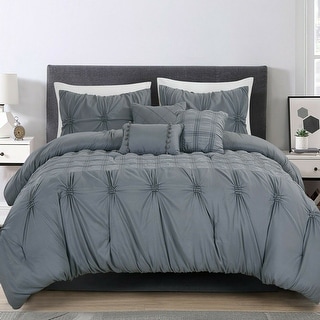 7 Piece Comforter Embroidered Design Microfiber Cal King Grey