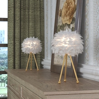 19" Tripod Feather Shade Table Lamp Set (Set of 2)