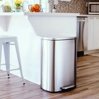 13.2 gallon Trash Can, Stainless Steel Step On Kitchen Garbage Can, Silver