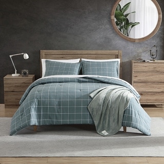 Nautica Apley Grid Cotton Flannel Grey Reversible Comforter Set