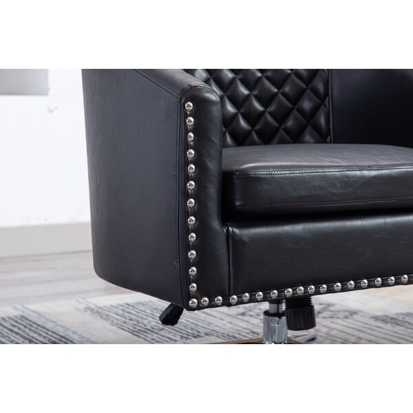 Polyester Swivel Barrel Chair Living Room Chair with Nailheads and Metal Base, Filled with High-Quality Foam