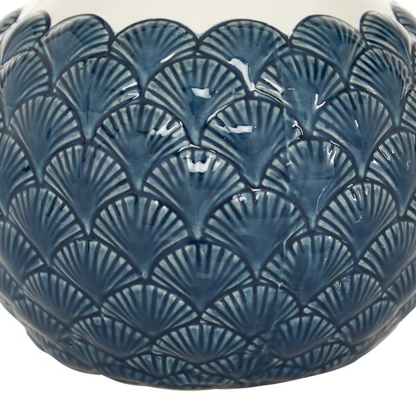 Blue Ceramic Coastal Vase 9 x 8 x 8 - 8 x 8 x 9Round