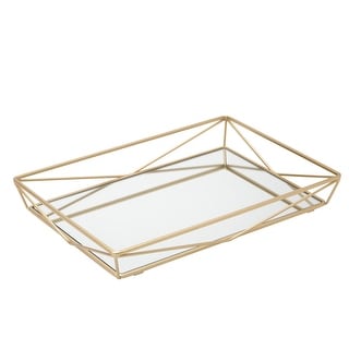 Home Details Large Geometric Mirrored Vanity Tray in Satin Gold - Satin Gold - 15.75"x 11"x 2.1"