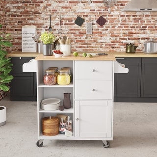 Kitchen Cart on 4 Wheels with 2 Drawers and 3 Open Shelves