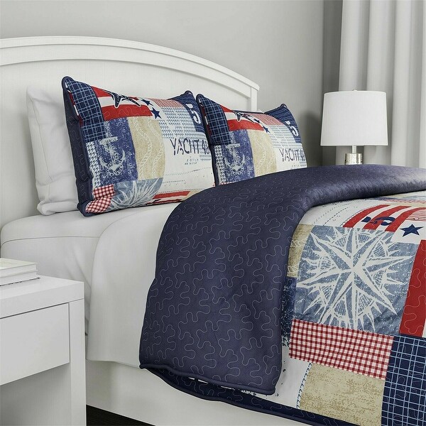 Patchwork Nautical Quilted Blanket Colorful Bedspread Twin