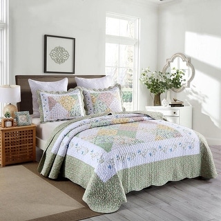 3 Piece Printed Quilt Bedspread Set Bedding Coverlet King Green