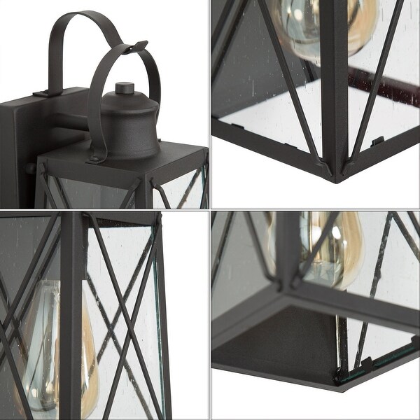 1-Light Modern Black Outdoor Wall Sconce Patio Lantern Glass Wall Lights - W5.5"x L6"x H12.75"