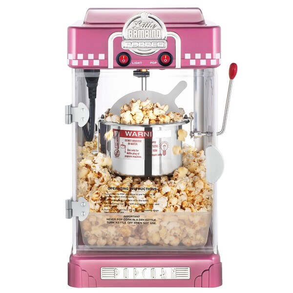 Little Bambino Countertop Popcorn Machine � 2.5oz Kettle with Measuring Spoon, Scoop, and 25 Serving Bags (Pink)