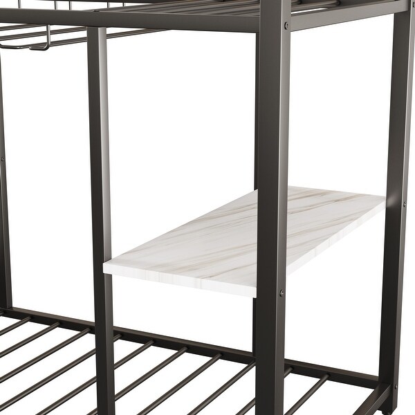 Modern Counter Height Kitchen Island with Glass Racks and Large Worktop