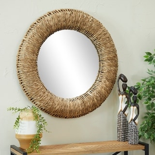 Brown Rattan Bohemian Wall Mirror