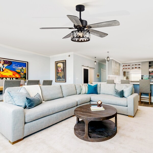 52 in. Indoor Black Ceiling Fan with Crystal Light Kit and Remote Control Included