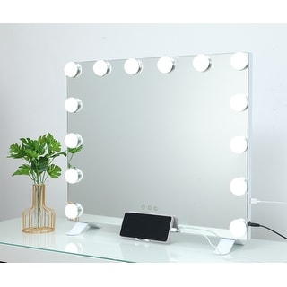 Hollywood Vanity Mirror with 14 Lights, White - 60 x 50 cm