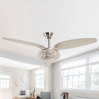 52" Modern 3-Blade Nickel Crystal LED Ceiling Fan with Remote