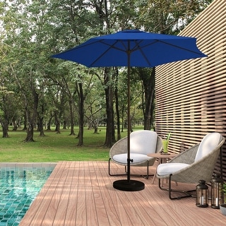 North Bend 9' Rd Faux Wood Steel Patio Umbrella, Push Open Pin Stop by Havenside Home