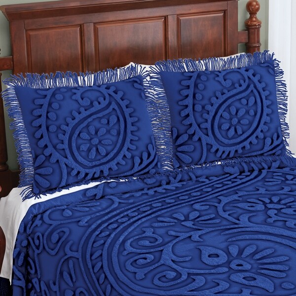 Tufted Paisley Scrolling Design Chenille Pillow Sham