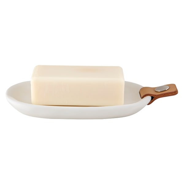 Spirella Lio White Polyresin and Leather Soap Dish