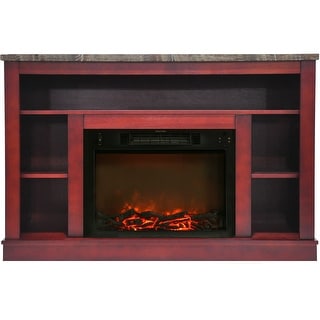 Hanover Oxford 47 In. Electric Fireplace with a 1500W Log Insert and Cherry Mantel