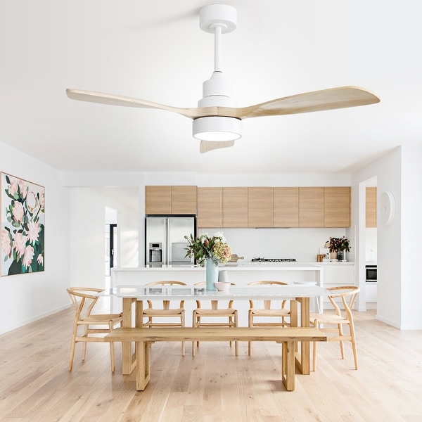 48" and 52" White Ceiling Fan with Light and Remote,Solid Wood Blades,for Livinrg Room,Bedroom