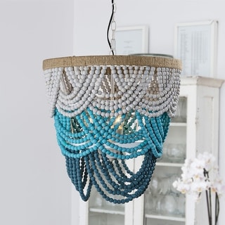 Bohemian 4-Light Distressed White and Blue Beaded Chandelier - 19.7-in W
