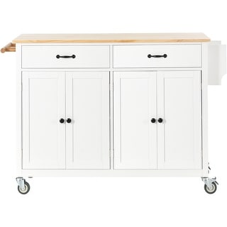 Kitchen Island Cart with Solid Wood Top and Locking Wheels, 4 Door Cabinet, Two Drawers, Spice Rack and Towel Rack