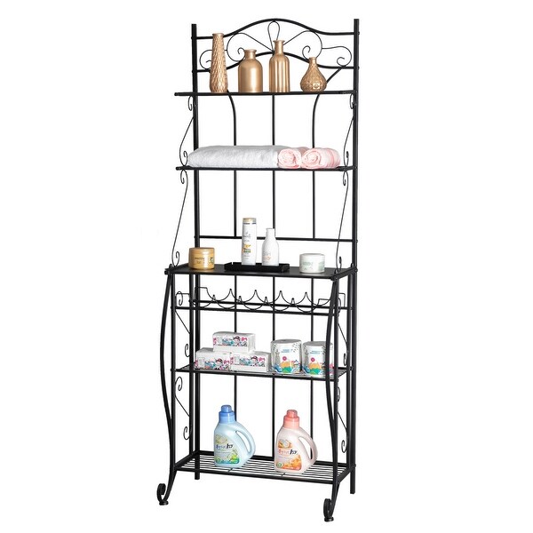 5 Tier Multiuse Black Metal Kitchen Bakers Rack