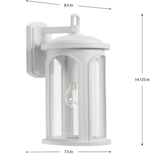 Gables Collection One-Light White Outdoor Wall Lantern with DURASHIELD - 7.5 in x 8.5 in x 14.125 in