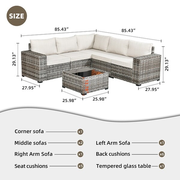 OVIOS Patio Wicker Furniture Wide Arm 6-piece Set with Table