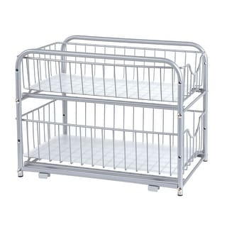 Pull Out Cabinet Organizer, 2-Tier Sliding Cabinet Organizer, Stackable Under Sink Cabinet Organizer with Storage Basket Drawers