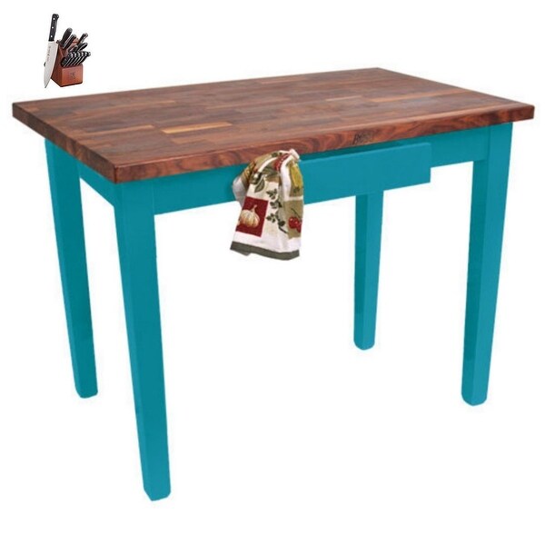 John Boos Walnut 48x30 Table W/ Casters and Henckels Knife Set