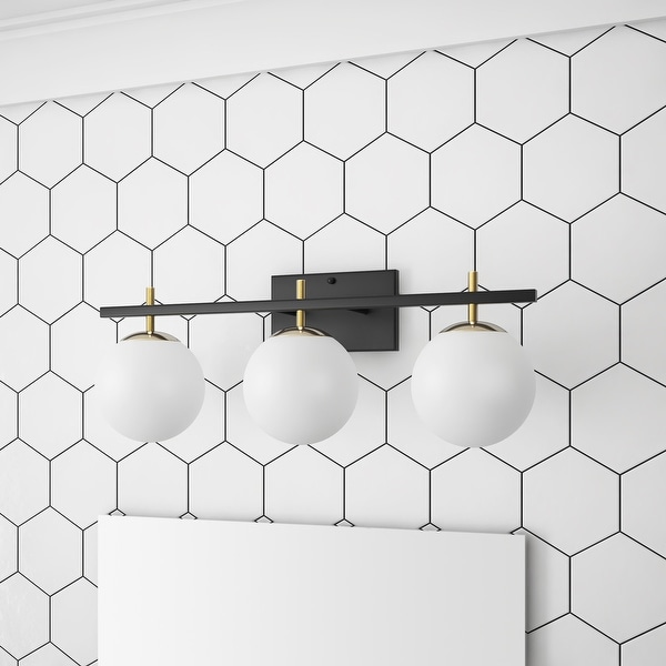 Modern Black 3-Light Ball White Glass Shade Vanity Lighting