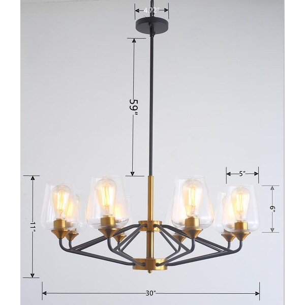 Modern Farmhouse 8-Light Black Gold Chandelier Linear Glass Island Lights