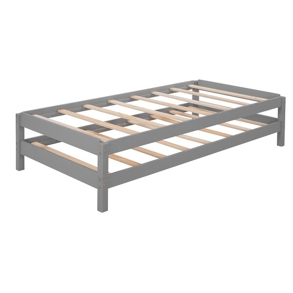 Twin Size Solid Wood Stackable Platform Bed for Kids Teens