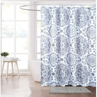 Grey Floral Geometric Bathroom Set Chenille Soft Plush Silver Bath Mat With Shower Curtain & 12 Curtain Hooks