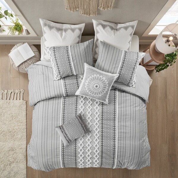 The Curated Nomad Clementina Ivory Embroidered Cotton Oblong Throw Pillow with Tassels