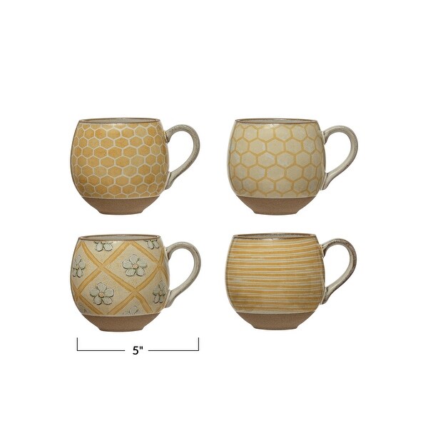 Stoneware Mug with Pattern and Interior Bee Image - 5.0"L x 3.8"W x 3.5"H